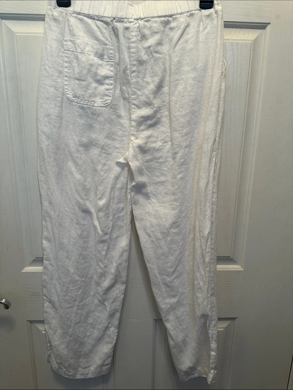 Quince White Cropped Elastic-Waist 100% Linen Women's Pants Vacation XS